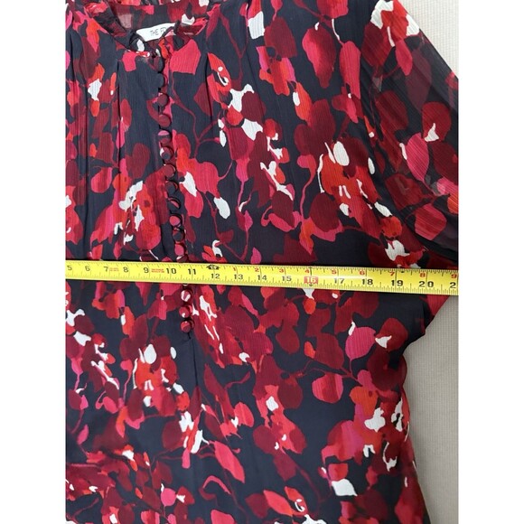 The Fold Crepe Popover Blouse Womens 10 US 100% Silk Black Red Floral Cottage - Picture 5 of 11